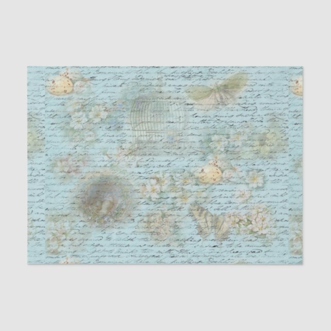 Blue Easter birds and Nests Decoupage paper (Front)