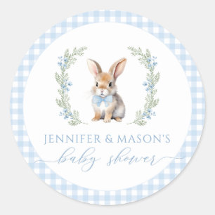 Blue Easter bunny baby boy shower round stickers