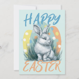 blue easter bunny colourful holiday card