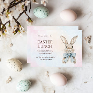 Blue Easter Bunny Lunch  Invitation