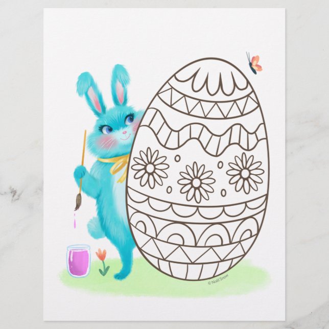 Blue Easter Bunny Rabbit and Egg Colouring Page (Front)