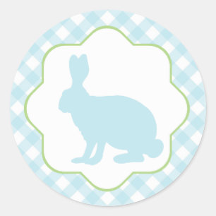 Blue Easter bunny rabbit on gingham checks sticker
