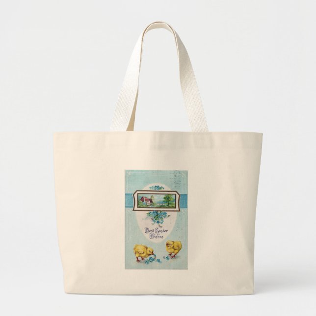 Blue Easter Chicks 1913 postmark Large Tote Bag (Front)