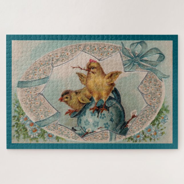 Blue Easter Egg and Chicks Large Puzzle (Horizontal)
