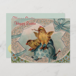 Blue Easter Egg and Chicks Vintage Postcard