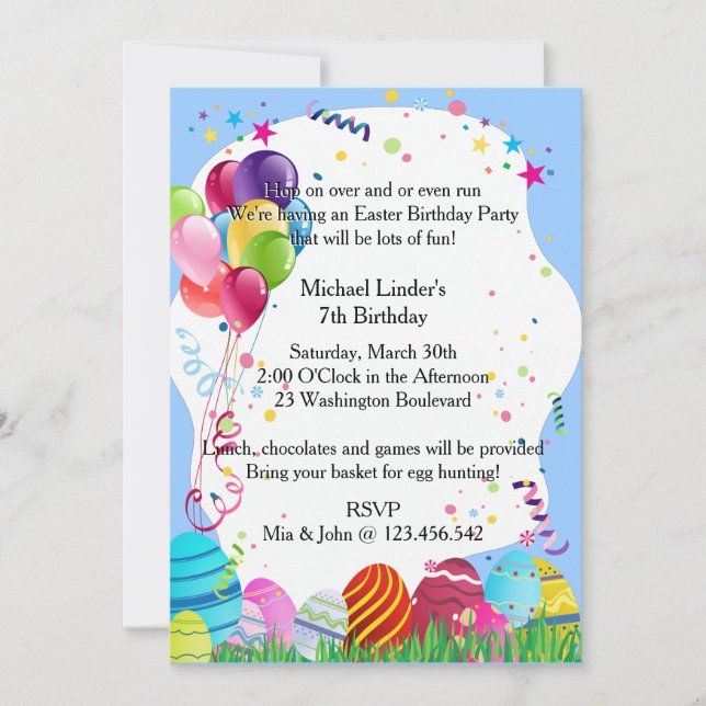 Blue Easter Sunday Birthday Party Invites (Front)