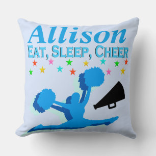 BLUE EAT, SLEEP, CHEER PERSONALIZED PILLOW