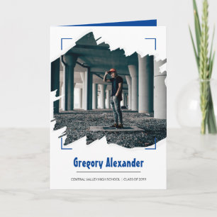Blue Edgy Abstract Brushstroke Photo Graduation Invitation
