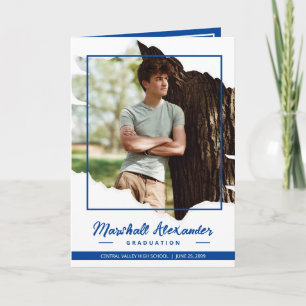 Blue Edgy Abstract Torn Photo Graduation Invitation