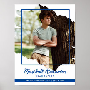 Blue Edgy Abstract Torn Photo Graduation Poster