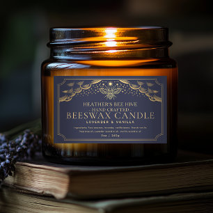 Blue Editable Witchy Tarot Honeybee Candle Label