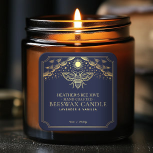 Blue Editable Witchy Tarot Honeybee Candle Label