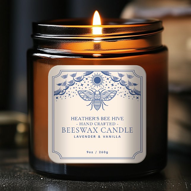 Blue Editable Witchy Tarot Honeybee Candle Label (Creator Uploaded)