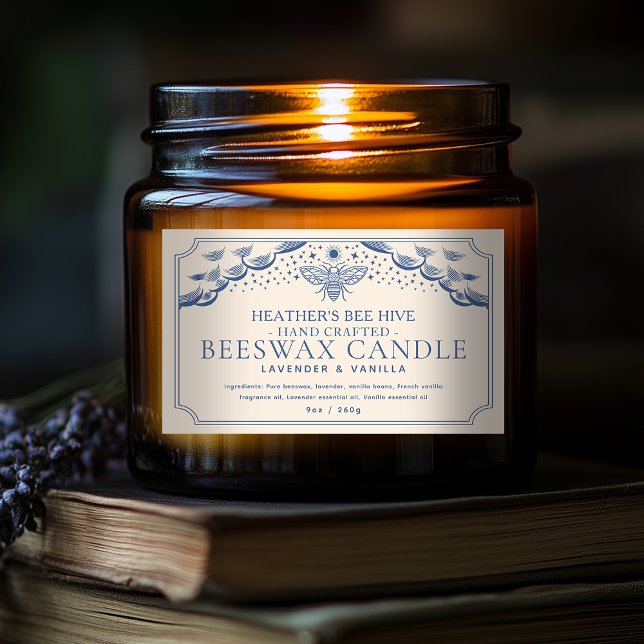 Blue Editable Witchy Tarot Honeybee Candle Label (Creator Uploaded)