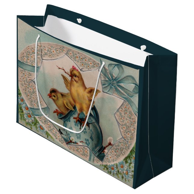 Blue Egg and Baby Chicks Easter Large Gift Bag (Front Angled)