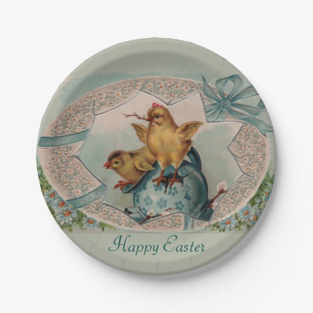Blue Egg and Chicks Easter Paper Plates (Front)