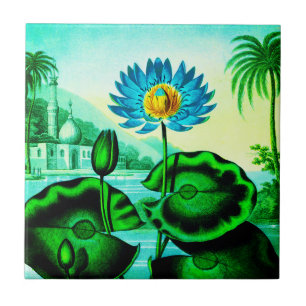 Blue Egyptian Water Lily / Lotus Illustration  Ceramic Tile