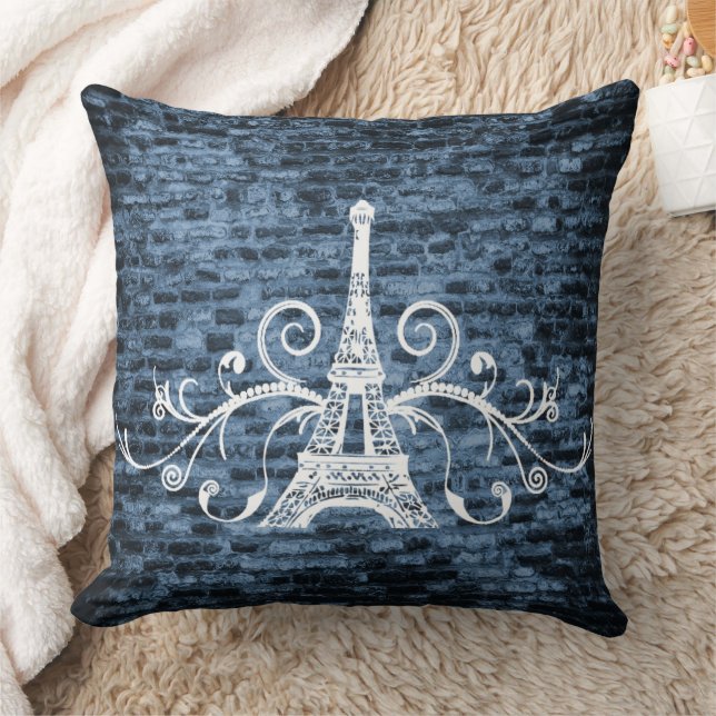 Blue Eiffel Towel Grunge Throw Pillow (Blanket)