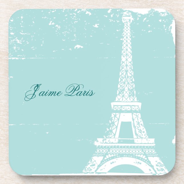 Blue Eiffel Tower Cork Coaster Set (Front)