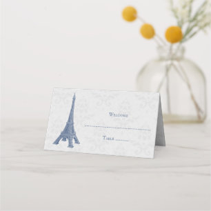 Blue Eiffel Tower Damask Reception Place Card