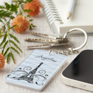 Blue Eiffel Tower Flourish Keychain
