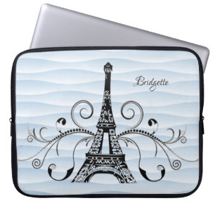 Blue Eiffel Tower Flourish Laptop Sleeve