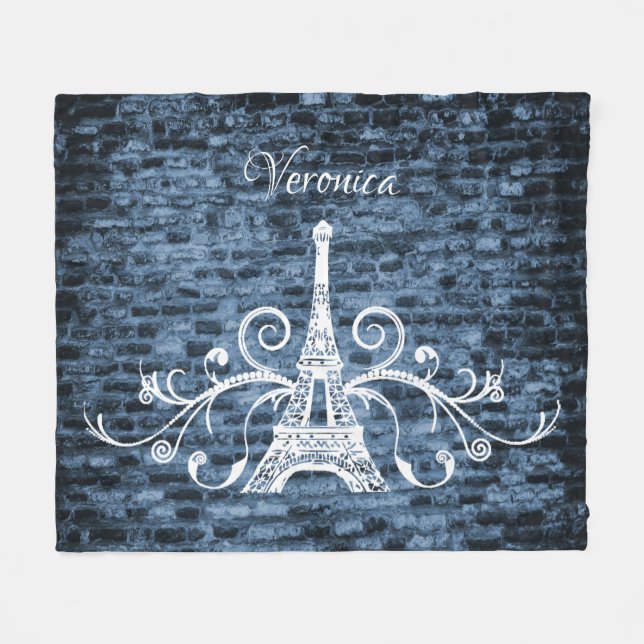 Blue Eiffel Tower Grunge Fleece Blanket (Front (Horizontal))