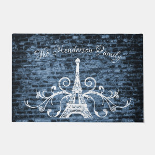 Blue Eiffel Tower Grunge Personalised Door Mat