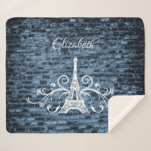 Blue Eiffel Tower Grunge Sherpa Blanket