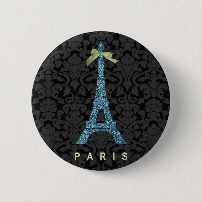 Blue Eiffel Tower in faux glitter 6 Cm Round Badge (Front)