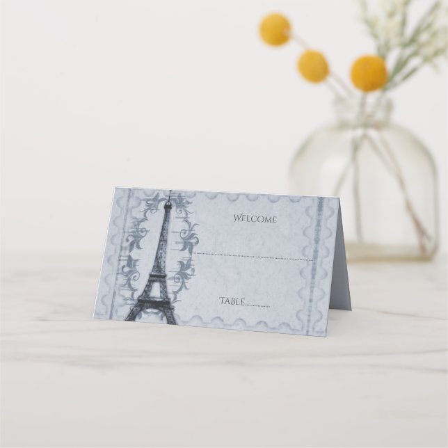 Blue Eiffel Tower Reception Place Card (Front)
