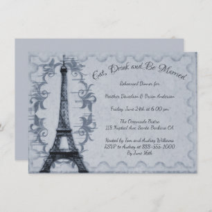 Blue Eiffel Tower Rehearsal Dinner Invitation