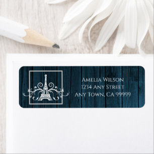 Blue Eiffel Tower Rustic Return Address Label