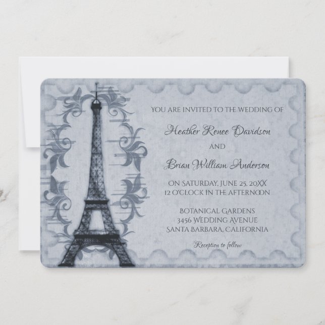 Blue Eiffel Tower Wedding Invitation (Front)