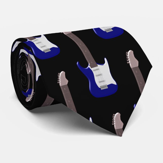 Blue Electric Guitar Design Neck Tie (Rolled)