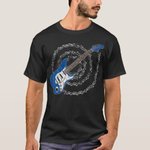 Blue Electric Guitar Spiralling Musical Notes T-Shirt