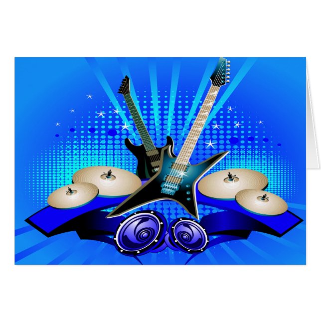 Blue Electric Guitars, Drums & Speakers (Front Horizontal)