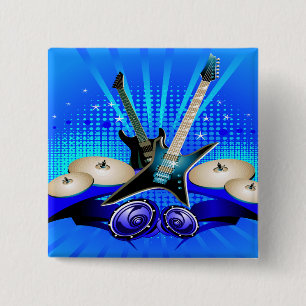 Blue Electric Guitars, Drums & Speakers 15 Cm Square Badge
