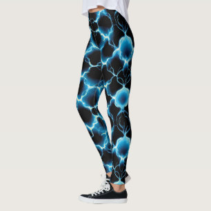 Blue Electric Synapse Repeating Pattern Leggings