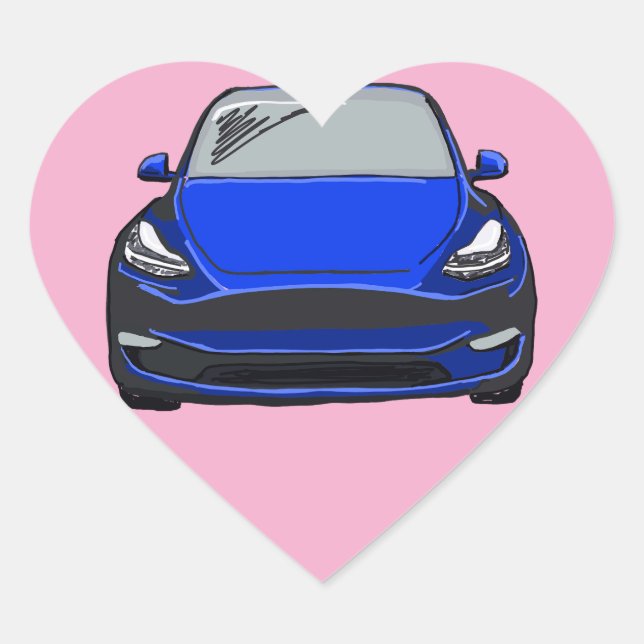 Blue Electric Vehicle SUV Car Drawing Heart Sticker (Front)