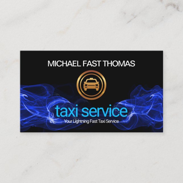 Blue Electrical Lightning Fast Taxi Driver Business Card (Front)