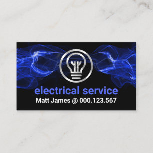 Blue Electrical Lightning Silver Bulb Business Card