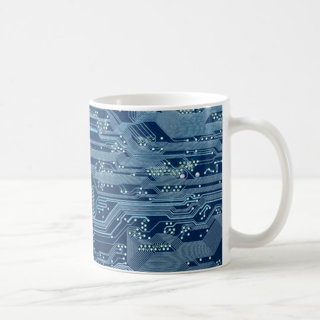 blue electronic circuit board computer pattern coffee mug (Right)