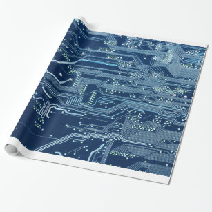 blue electronic circuit board computer pattern wrapping paper