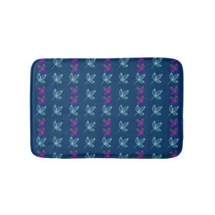 Blue Elegan Green&Pink Leaves pattern Bath Mat