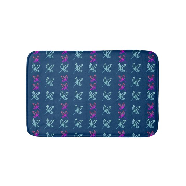  Blue Elegan Green&Pink Leaves pattern Bath Mat (Front)