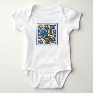 Blue Elegance: Vintage Provincial Roses in Bloom Baby Bodysuit