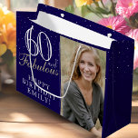 Blue Elegant 60 and Fabulous 60th Birthday Photo Large Gift Bag<br><div class="desc">Blue Elegant 60 and Fabulous 60th Birthday Photo Large Gift Bag. 60 and fabulous text in trendy script with a name on a dark blue background. Personalise it with your photo,  name and age. It`s a great personalised photo gift bag for a woman`s birthday.</div>