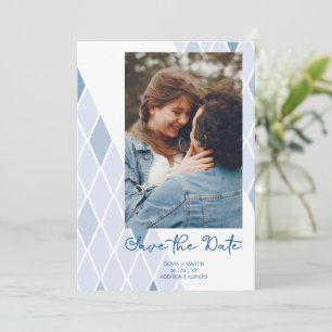 Blue Elegant Abstract Photo Sophisticated Wedding Save The Date