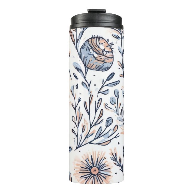 Blue Elegant Aesthetic Floral Thermal Tumbler (Front)
